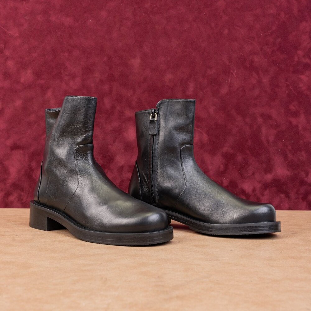 Stuart Weitzman Women Sadie Black Leather Zip Dress Office Ankle Boots sz 5B